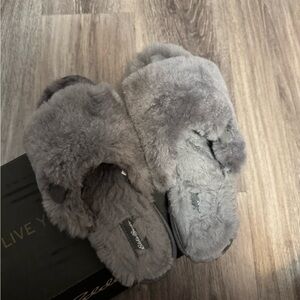 Cozy Gray Fuzzy Slippers from Eddie Bauer- lots of wear left